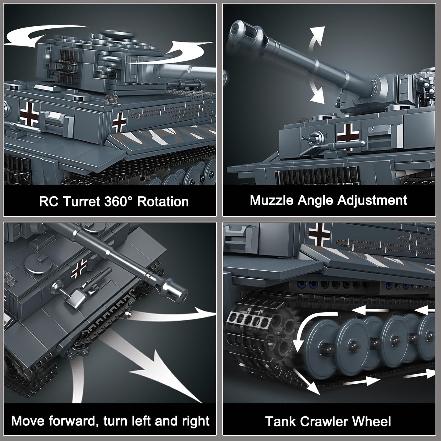 Mould King MOC Tiger Tank Building Blocks Set  Remote APP Control Military Vehicle Construction Block Kits  mature-themed Collectible Model Tanks Sets  Boy Toys for Birthday Gifts(800 Pieces)