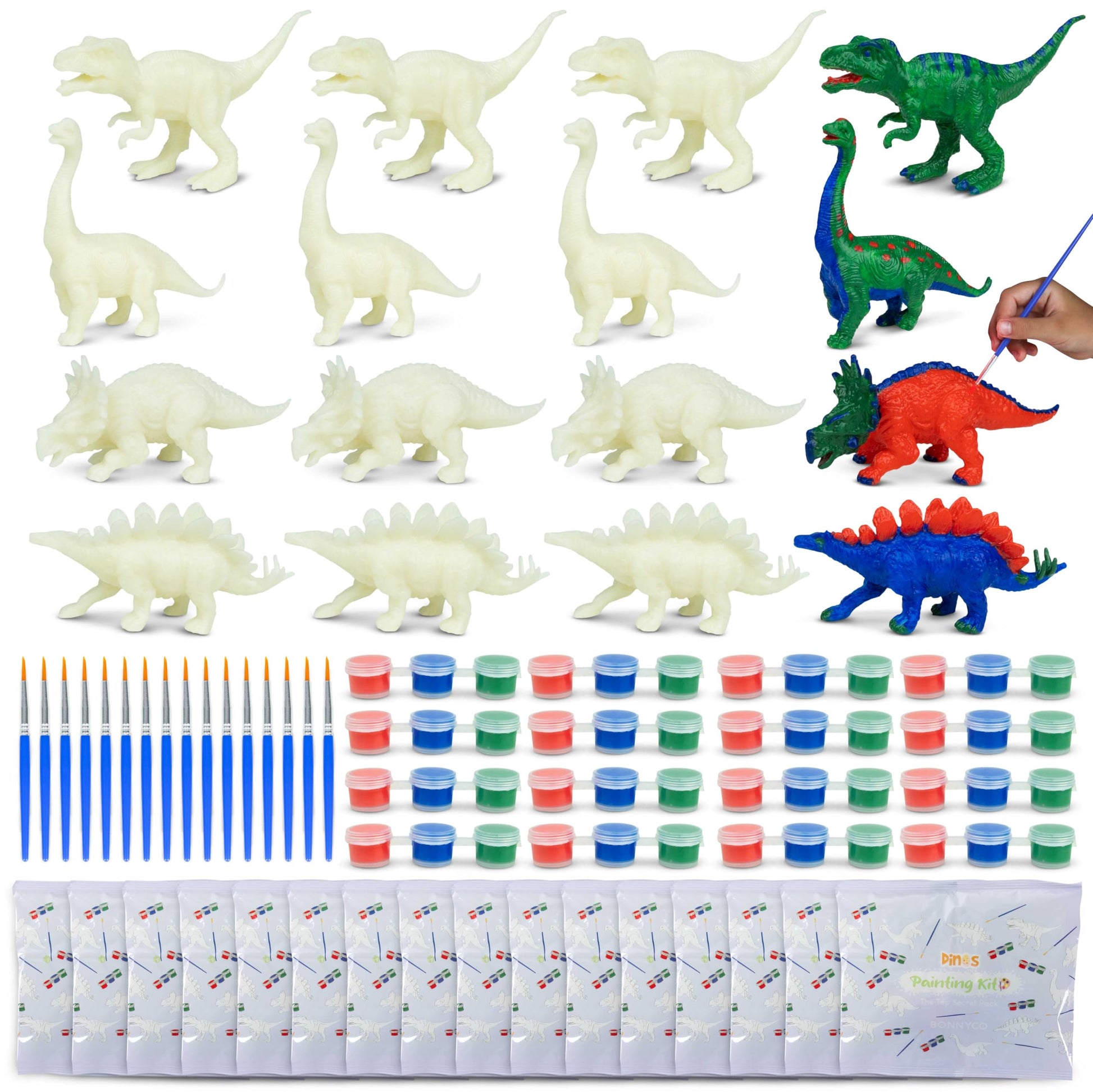 BONNYCO Dinosaur Party Favors for Kids Painting Kit Pack 16 Dinosaur Goodie Bags Stuffers for Kids 3-5 4-8 | Goody Bag Stuffers 