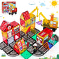 Magnetic Tiles Road Set with 2 Cranes & Double-Sided Magnet Tiles,Boys Toys for Ages 3-5 5-7 8-12,STEM Magnetic Building Constru