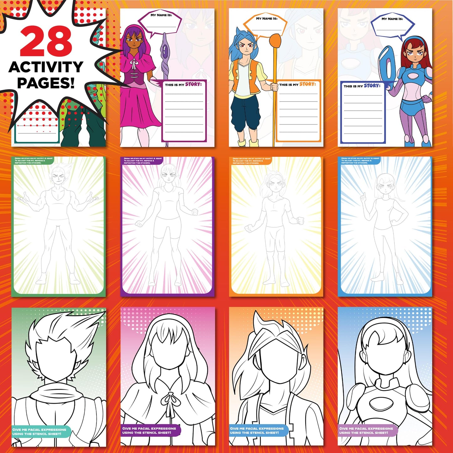 Made By Me Anime Artist Pad, 28-Page Coloring Book, Includes Fun Art Supplies & Removable Stickers Inspired by Comic Books, Grea