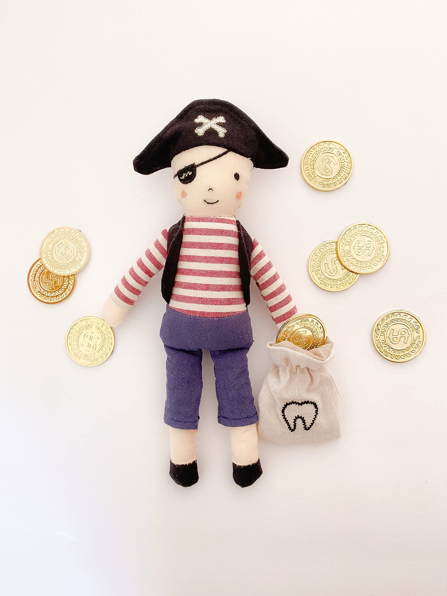 MON AMI Tooth Mate Pirate Fairy Doll with Tooth Bag 10   Plush Pirate Doll for First Loose Tooth for Boys & Girls