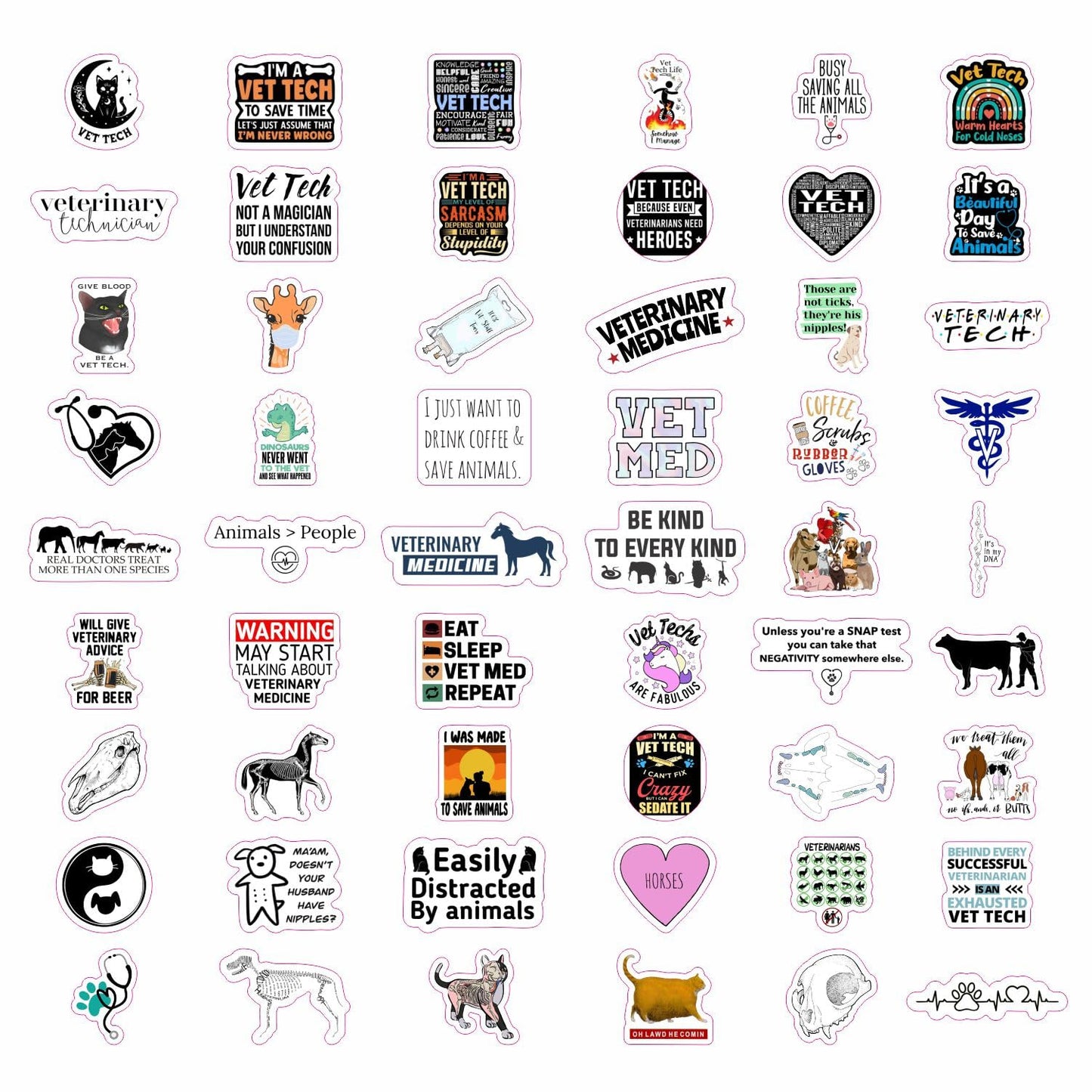 Bulbacraft 100Pcs Funny Vet Tech Stickers, Veterinary Technician Decals - Vet Tech Gifts Bulk, Gifts For Vet Techs, Veterinary T
