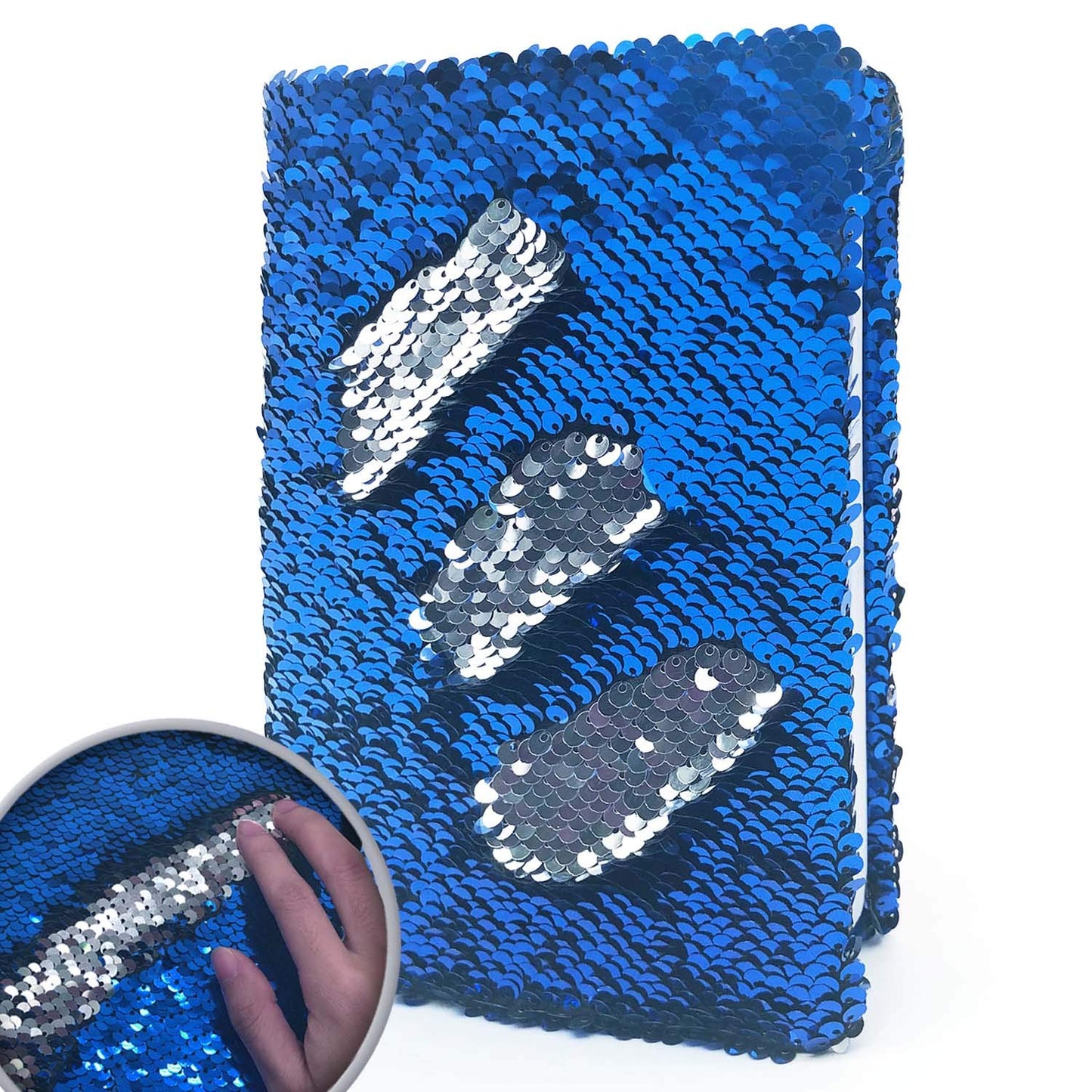 Ginmlyda Sequin Girls Journal For Kids, 8.5X5.5 Inches 160 Lined Pages Diary For Girls And Boys Reversible Flip Sequence Notebook For Teenage Pre School Writing Drawing Travel Gifts (Blue-Sliver)