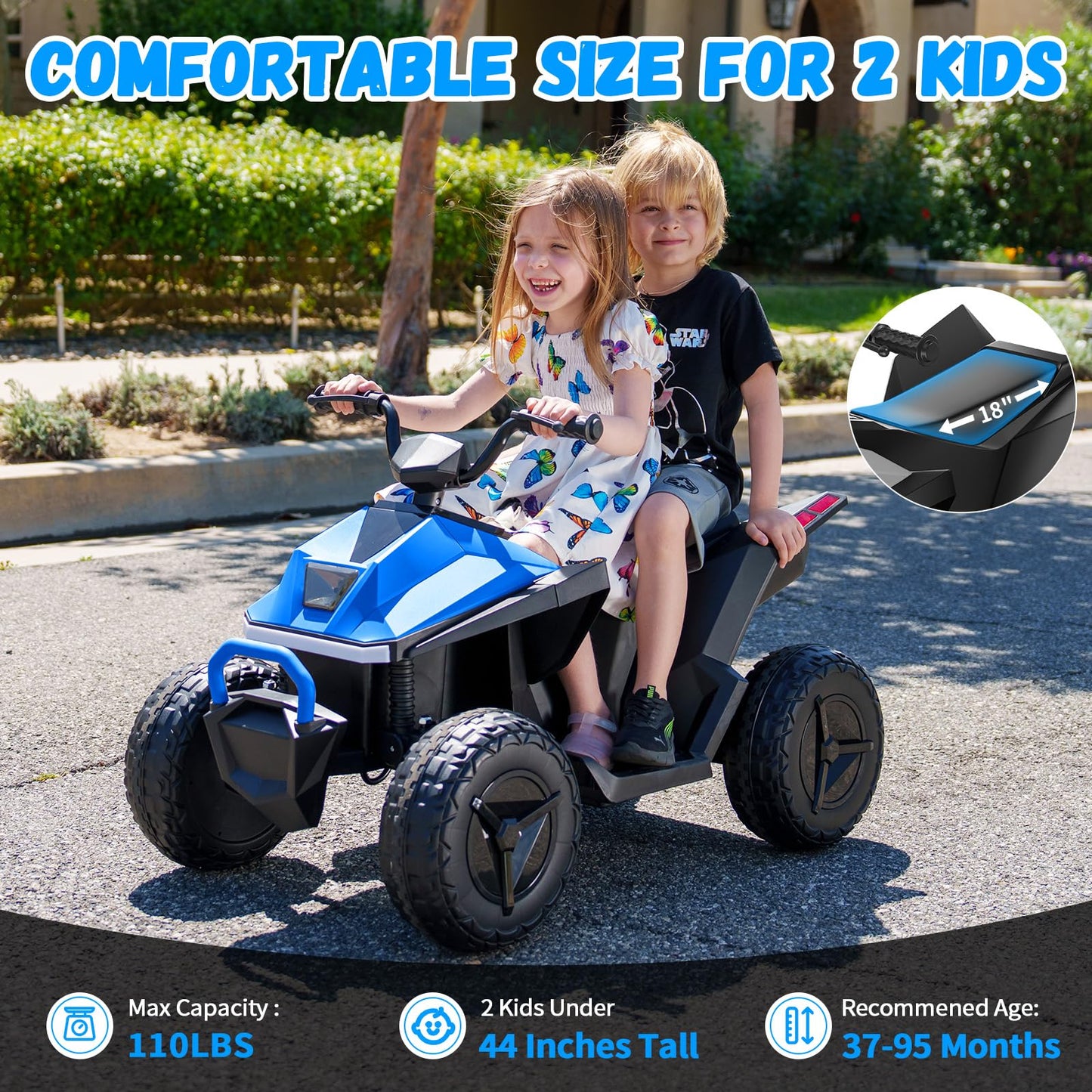 24V Kids ATV, 2 Seater Ride-On ATV for Kids Age 4-8 with 4 Spring Suspensions Power Wheel Electric Vehicle Car with Music, Led L