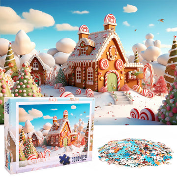 DERAYEE Christmas Jigsaw Puzzles for Adults 1000 Pieces, Christmas Gingerbread House Puzzle Sweet Candy House Puzzles Gifts for 
