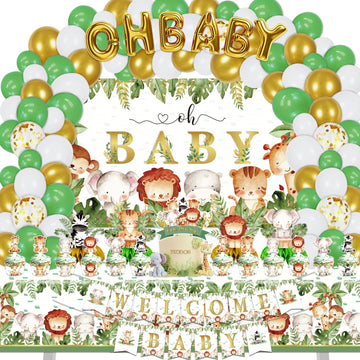 Safari Jungle Baby Shower Decorations, Jungle Animal Party Supplies Decor For Boy Girl Showers Birthdays With Banners Cake Toppe