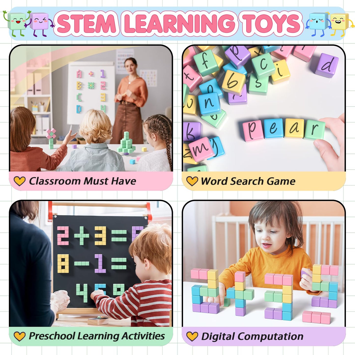 Apluses 32pcs Magnetic Building Blocks for Toddlers - Montessori Sensory Toys for Kids Ages 3-6, Multicolored Classroom Learning Gifts