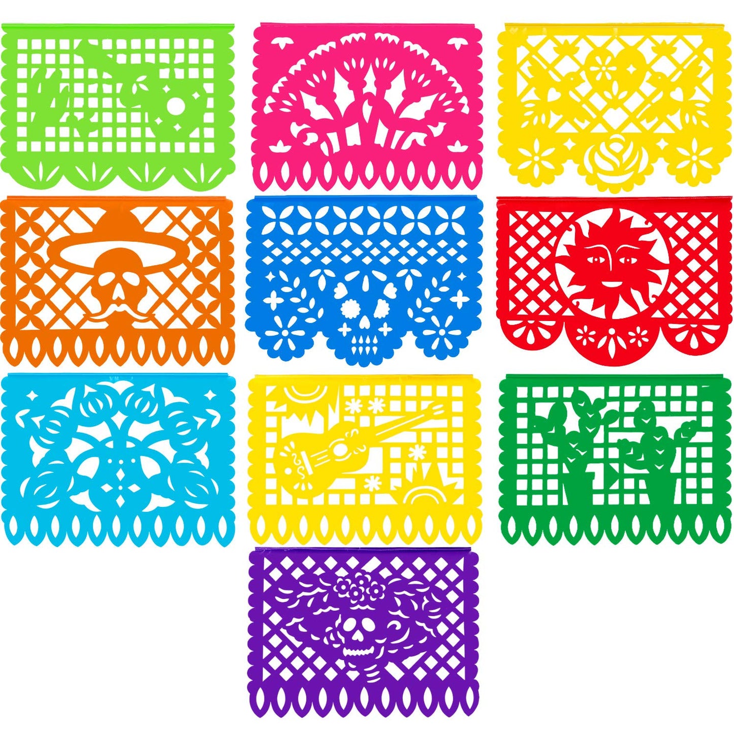 Zhanmai 5 Packs Mexican Party Banners, Papel Picado Banner Set, 10 Patterns, 80 ft, Plastic, Rectangular, Multi Colored, Fiesta,