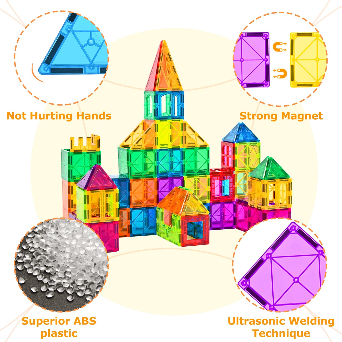 Cossy 120Pcs Magnet Tiles Magnetic 3D Building Blocks Set Educational Construction Toys For 3+ Year Kids With Stronger Magnets, Rivets-Fastened, Educational, Recreational, Conventional