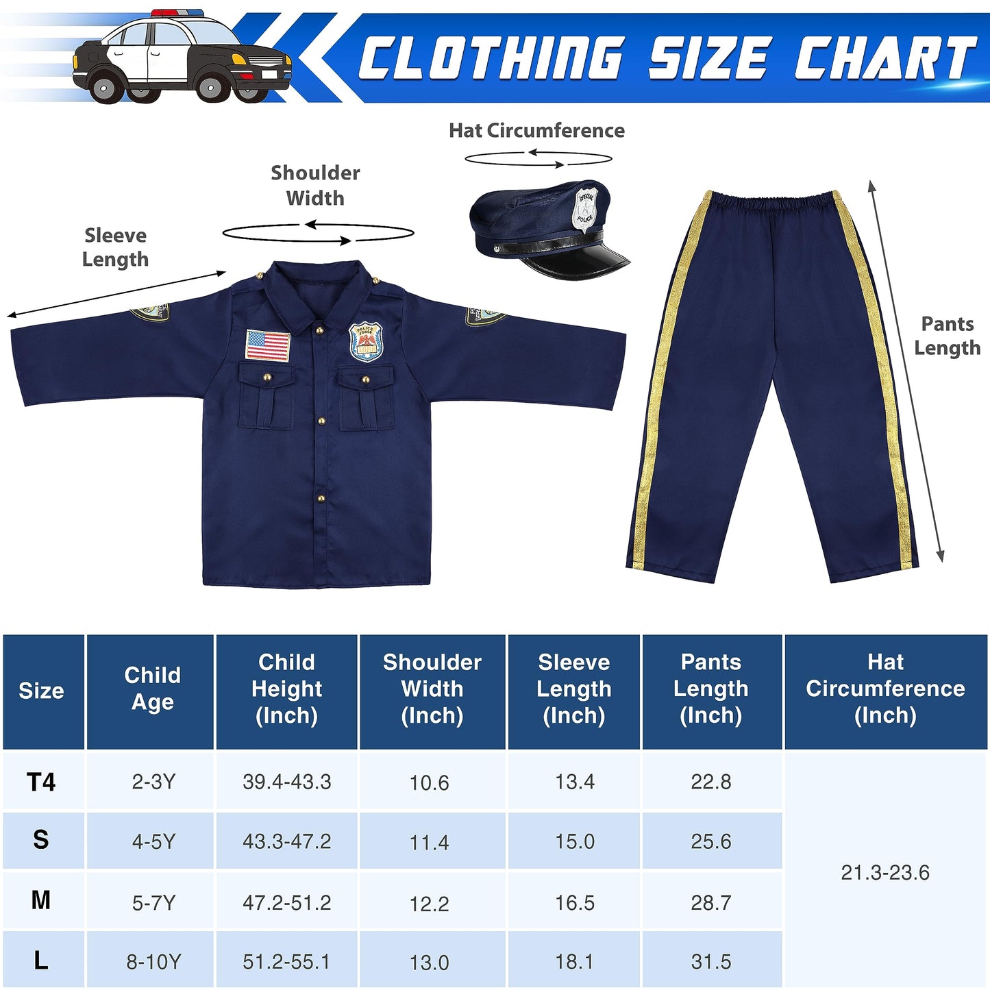 Joycover Police Officer Costume For Kids - Police Uniform For Kids, Kids Halloween Costumes For Boys Girls, Toddler Dress Up, Co
