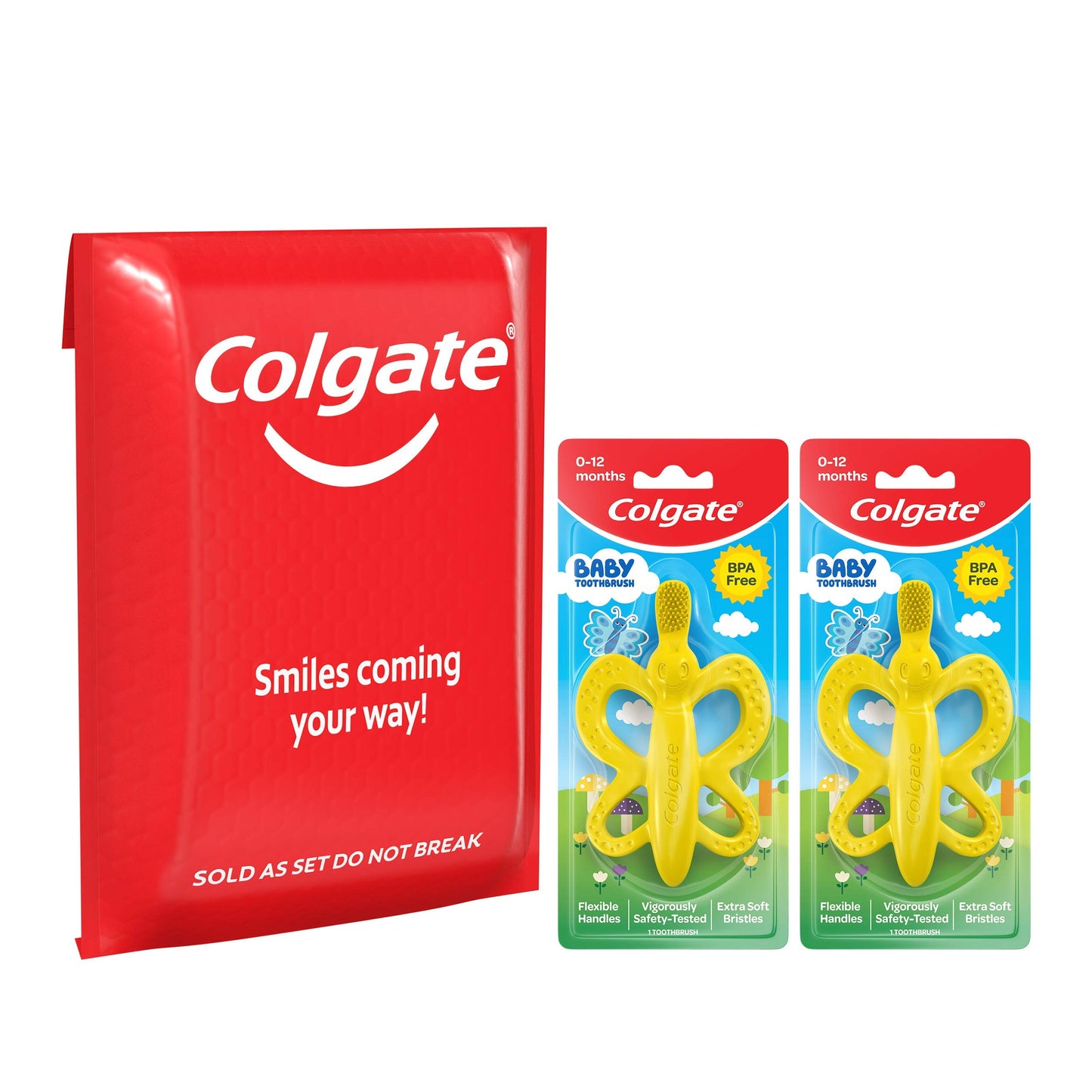 Colgate Baby Toothbrush and Teether, BPA Free, Silicone, 2 Count, Yellow, Model US05957A