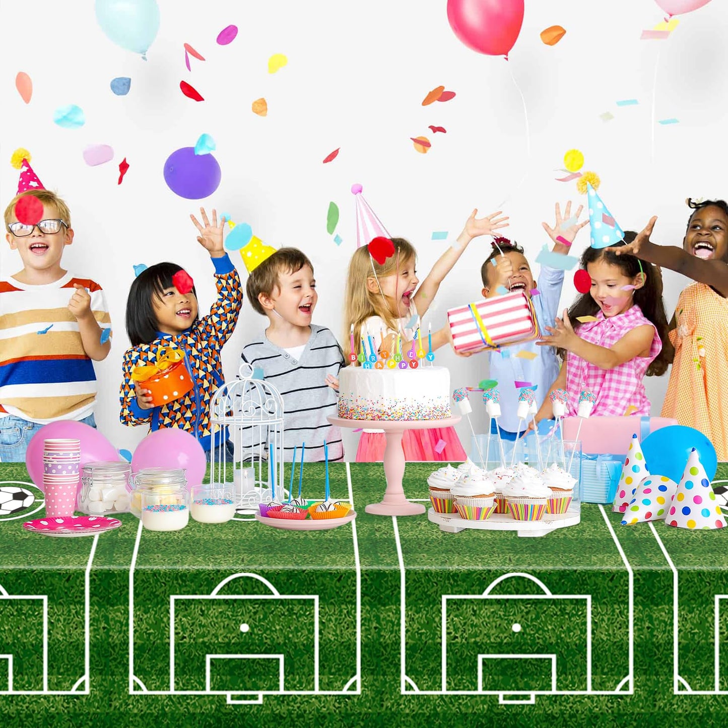 Wnink 4 Pack Soccer Table Cloth Plastic Tablecloth Soccer Party Disposable Table Cover Soccer Party Supplies Plastic Soccer Them