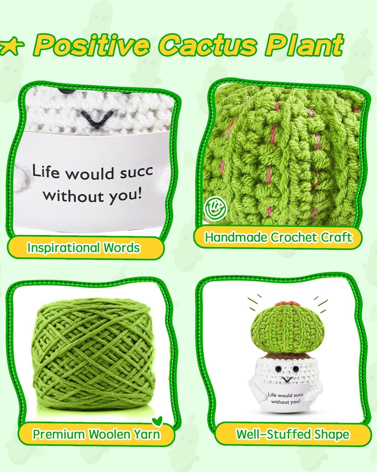 Jelutar Positive Potato Cactus Crochet Gifts - Mini Funny Knitted Wool Doll With Emotional Card Cheer Up Gifts For Friends Birthday Party Decorations