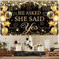 Gold Engagement Party Decorations Black Gold Engagement Banner Backdrop He Asked She Said Yes Banner Decorations Wedding Banner