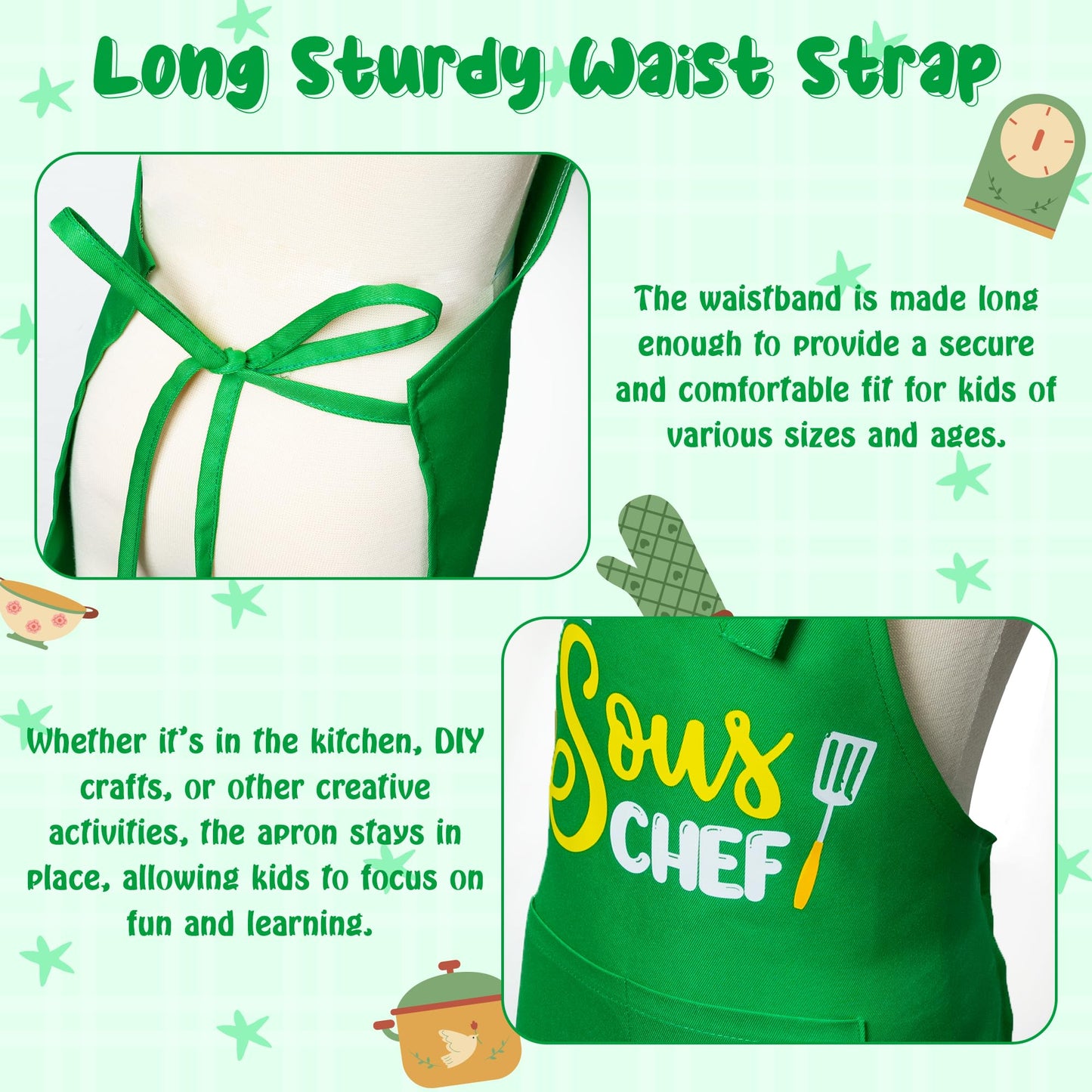 Kid Apron and Chef Hat Set - R HORSE 2Pcs Adjustable Children Green Kitchen Apron, Dress up Role Play Chef Toy Cooking Baking Pa
