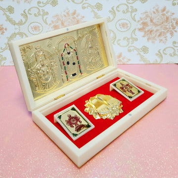 ARNAVIRA Tirupati Balaji Gold Plated Frame with Charan Paduka Pocket Temple for House Warming Gifts Return Gift Diwali Gift Puja