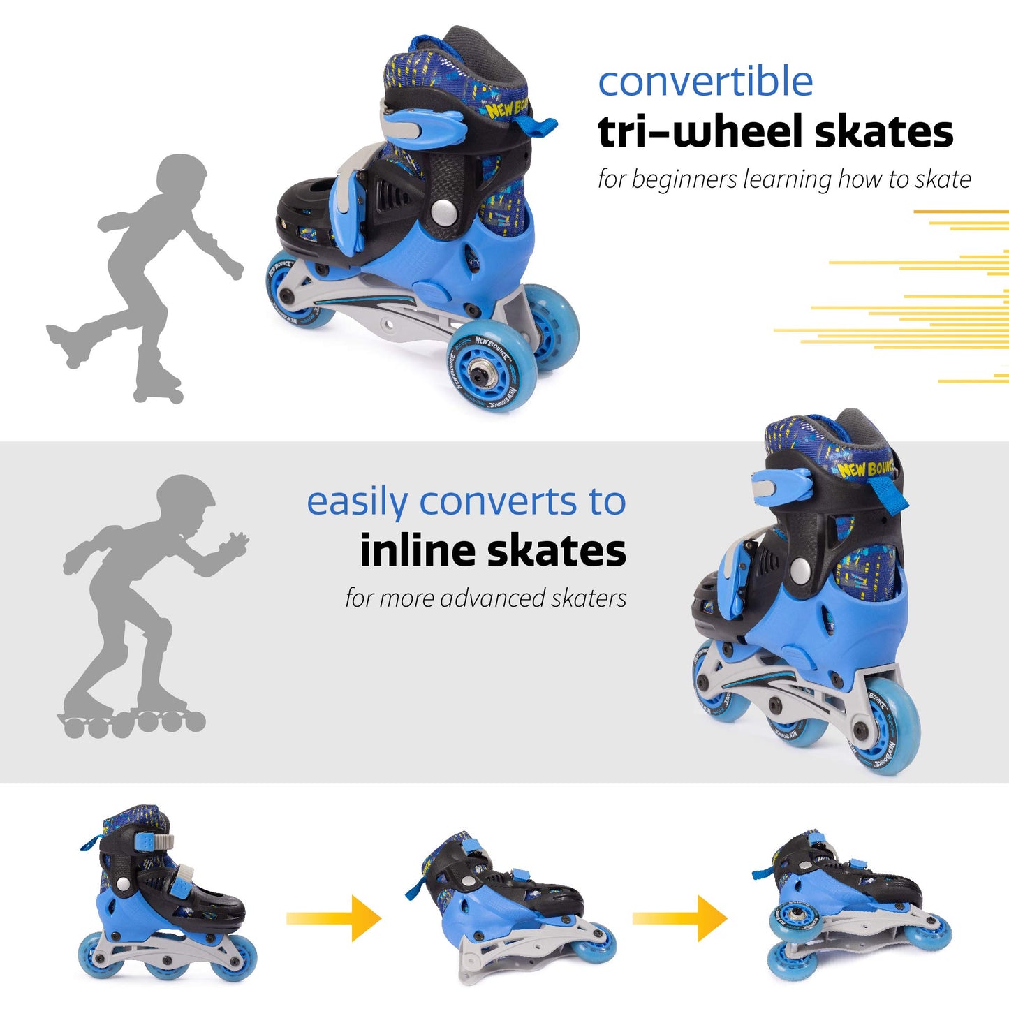 New-Bounce Adjustable Inline Skates for Boys and Girls - for Kids, Teens, and Young Adults Outdoor Roller Skates for Boys Ages 8