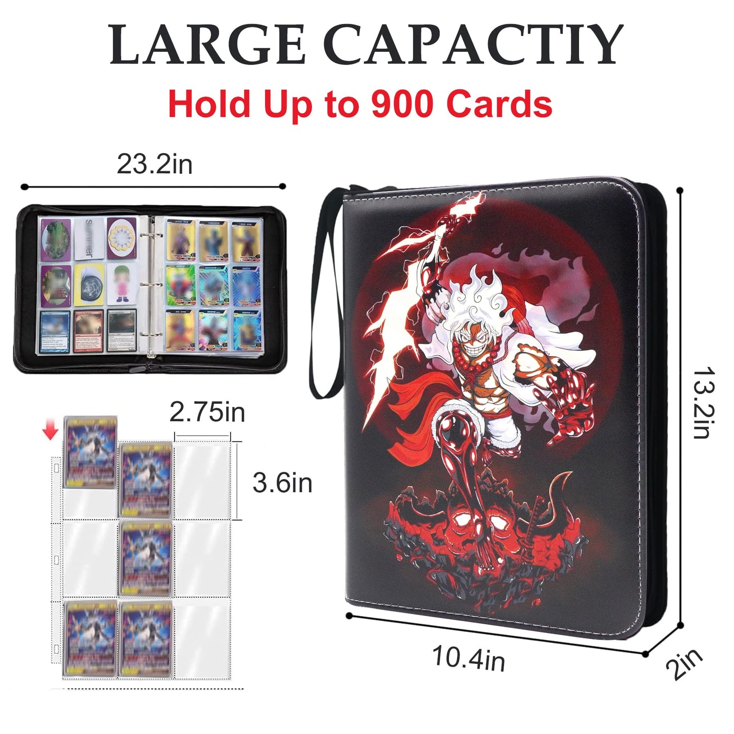 Trading Card Binder for One Piece Card Game 9 Pocket with 50 Sleeves up to 900 Cards One Piece TCG Card Binder Waterproof Card Storage Bag with Sleeves one piece for card Display Case