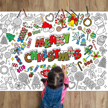 Merry Christmas Coloring Poster for Kids Giant Coloring Poster Large Christmas Candy Peppermint Coloring Tablecloth Jumbo Colori