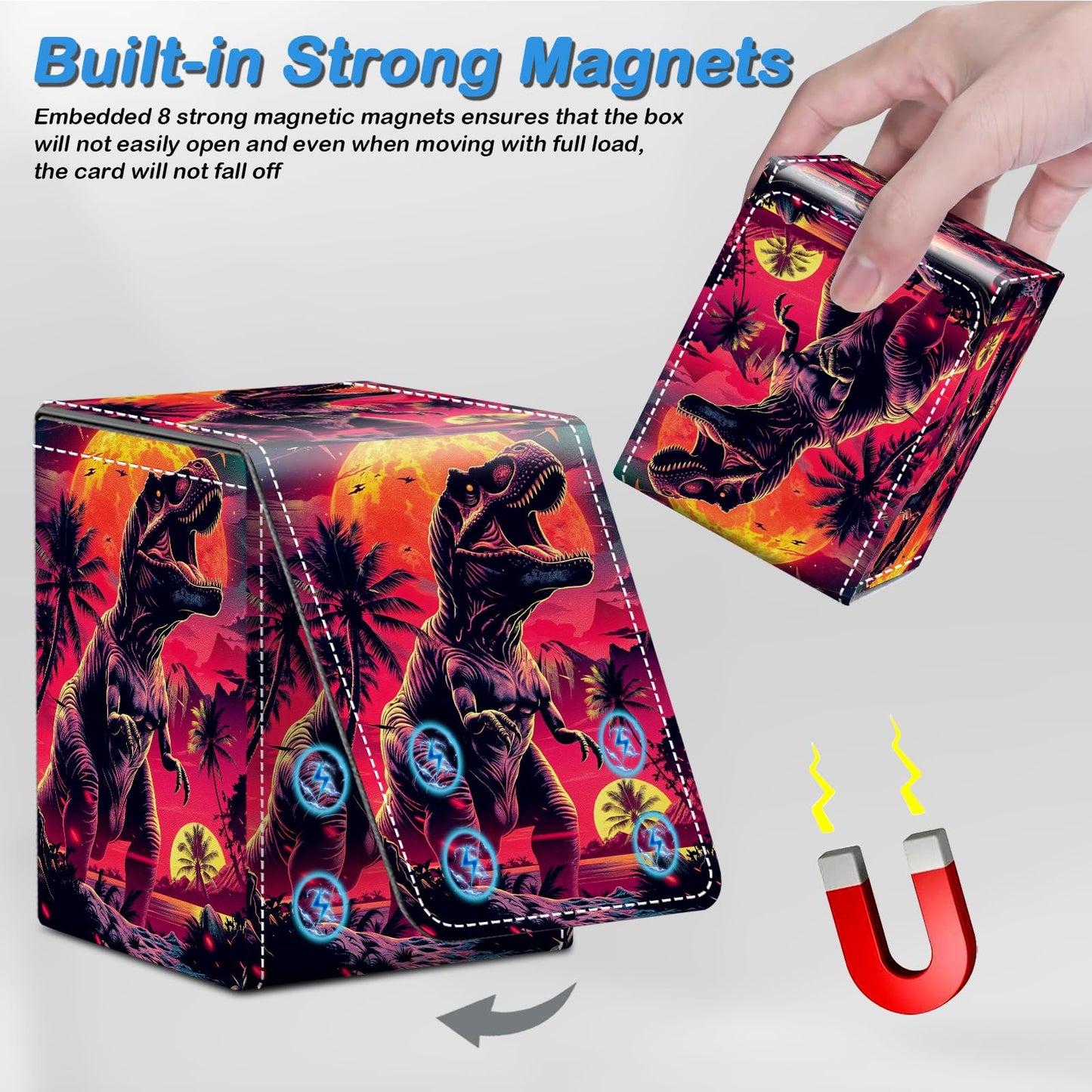 CAPAUNVDA Card Deck Box for MTG Commander Trading Cards with Magnetic Closure enhanced Card Storage Box Case Cover for MTG TCG CCG Magic Cards Cool Dinosaur
