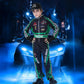 Race Car Driver Costume Boys Racing Suit Kids Racer Jumpsuit Set with Cap Medals Glasses Gloves for Halloween Black