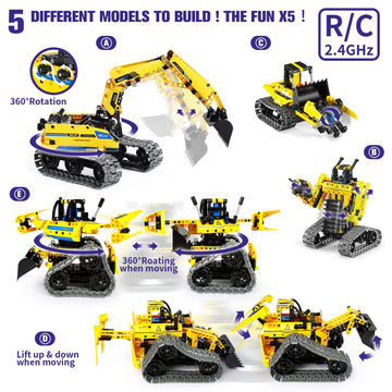 Lecpop 5 In 1 Building Toys Stem Robotics Kit, 430 Pcs Blocks Rc Robot Erector Sets, App & Remote Control Excavator Science Kits