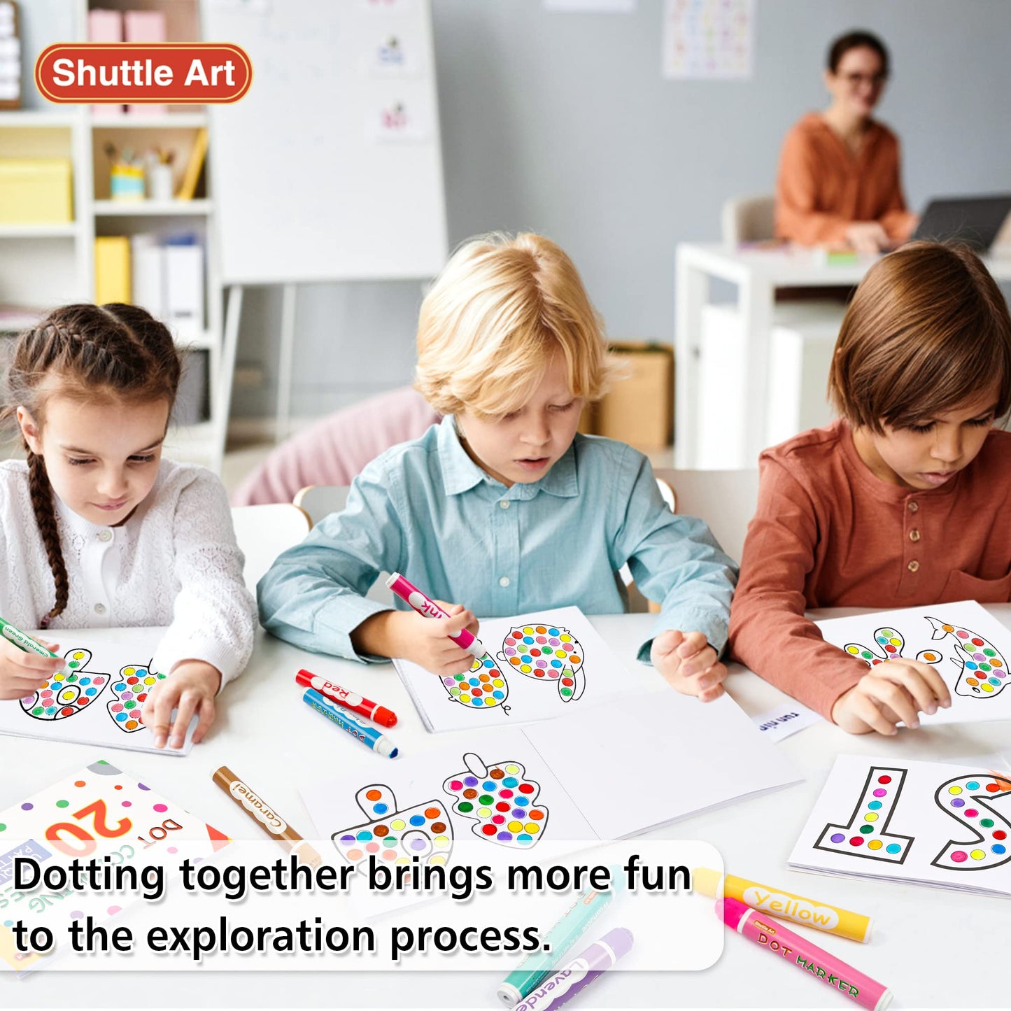 Shuttle Art Washable Dot Markers - 36 Colors, Non-Toxic Water-Based Paint Daubers, Includes Free Activity Book, 1 Count Pack