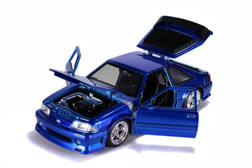 1989 Ford Mustang GT 5.0 Candy Blue with Silver Stripes Bigtime Muscle 1/24 Diecast Model Car by Jada