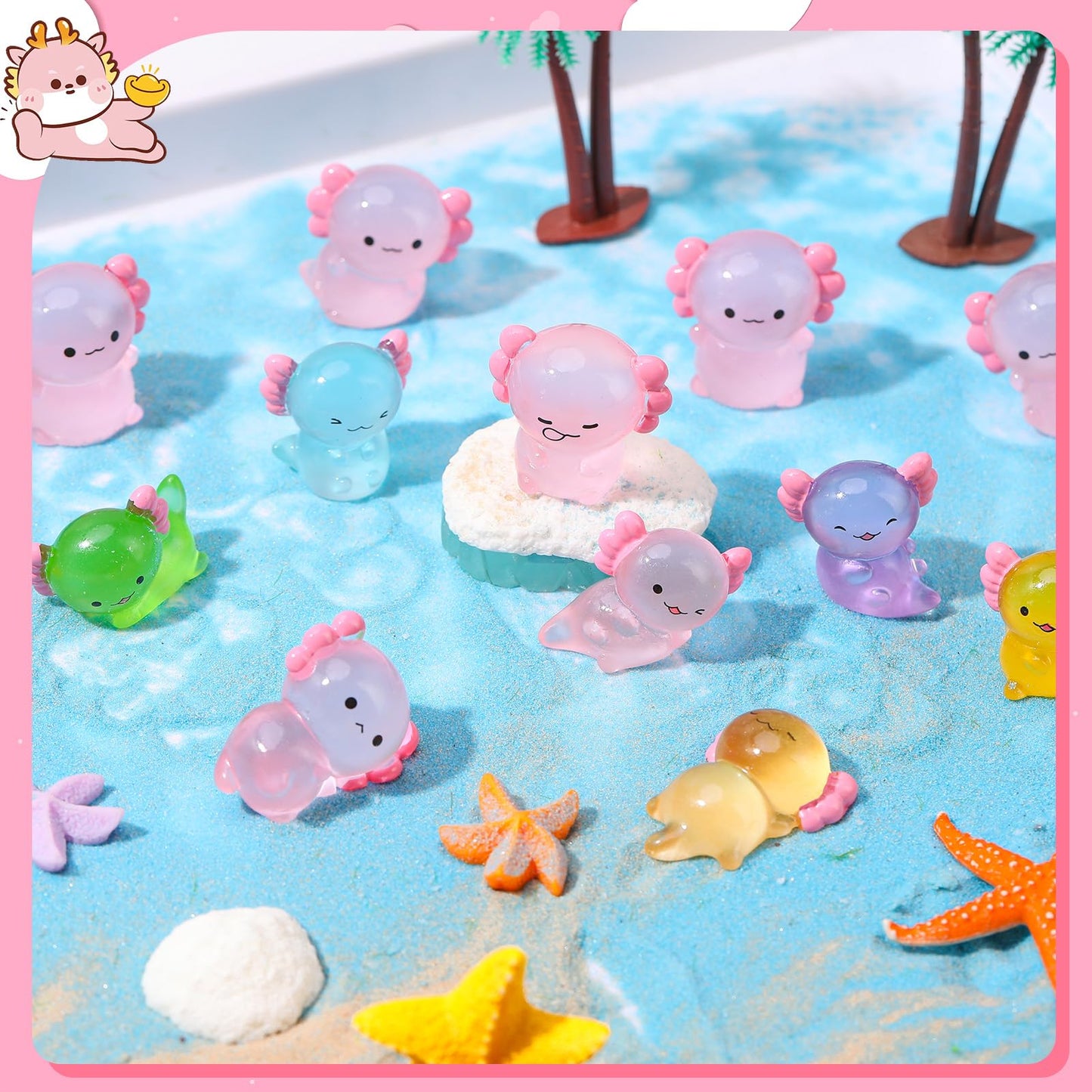 GGSTDDUP 36 Pcs Luminous Mini Resin Axolotls  Tiny Axolotl Miniature Figures Glow in The Dark Axolotl Charm Ornament for DIY Fairy Garden Dollhouse Landscape Aquarium (12 Styles)