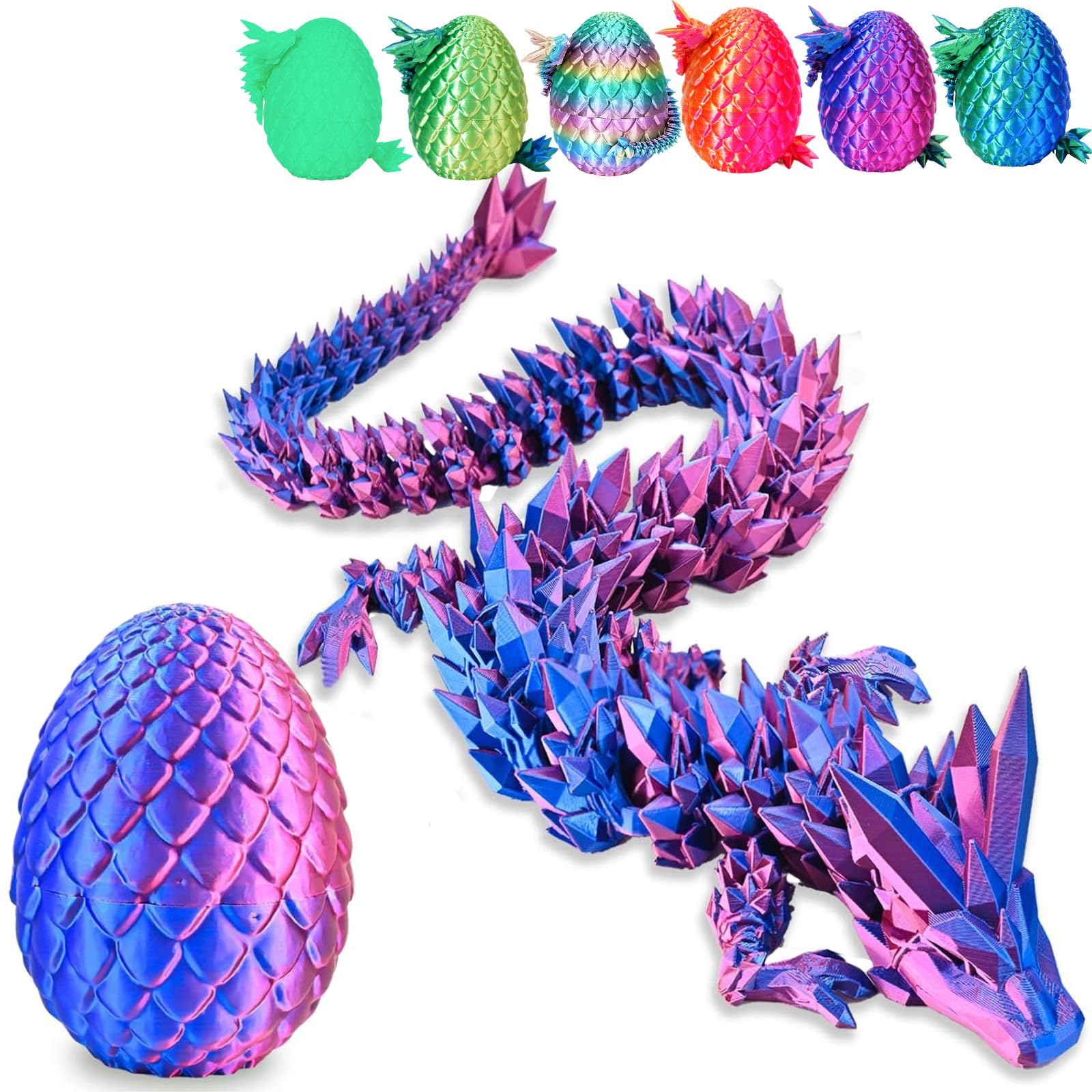 Easter Egg, 3D Printed Dragon Eggs With Dragon Inside, Articulated Dragon, Mystery Dragon Egg Fidget Toy, Surprise Easter Basket Stuffers (A-Laser Purple+Egg)