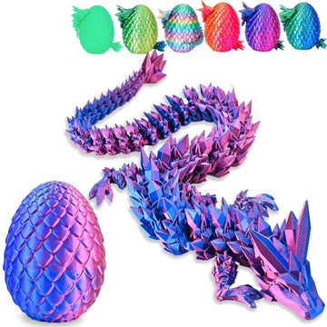 Easter Egg, 3D Printed Dragon Eggs With Dragon Inside, Articulated Dragon, Mystery Dragon Egg Fidget Toy, Surprise Easter Basket Stuffers (A-Laser Purple+Egg)