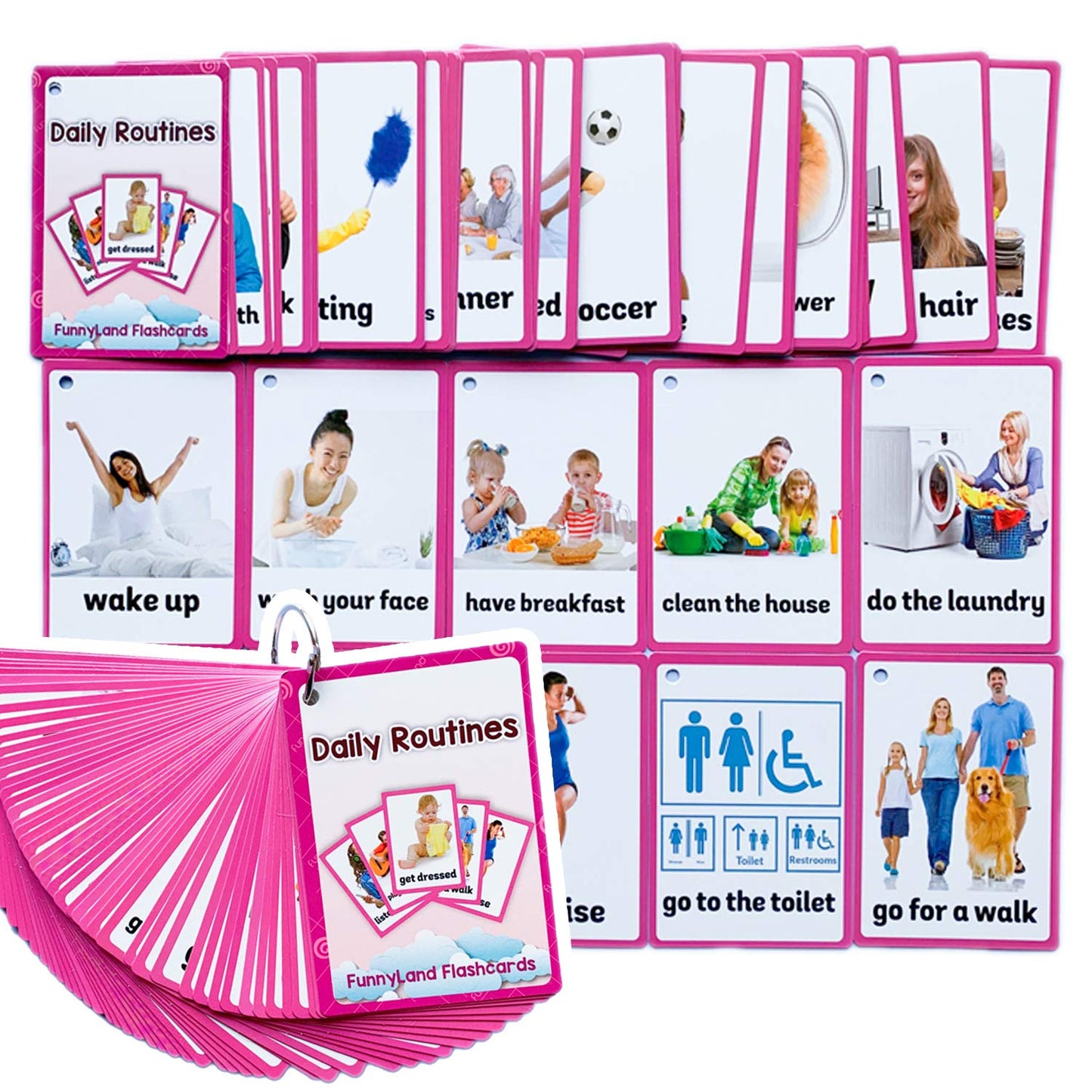 Richardy 45Pcs/Set Daily Routines Kids Gifts English Flash Cards Pocket Card Educational Learning Toys For Children Pre-School Educational