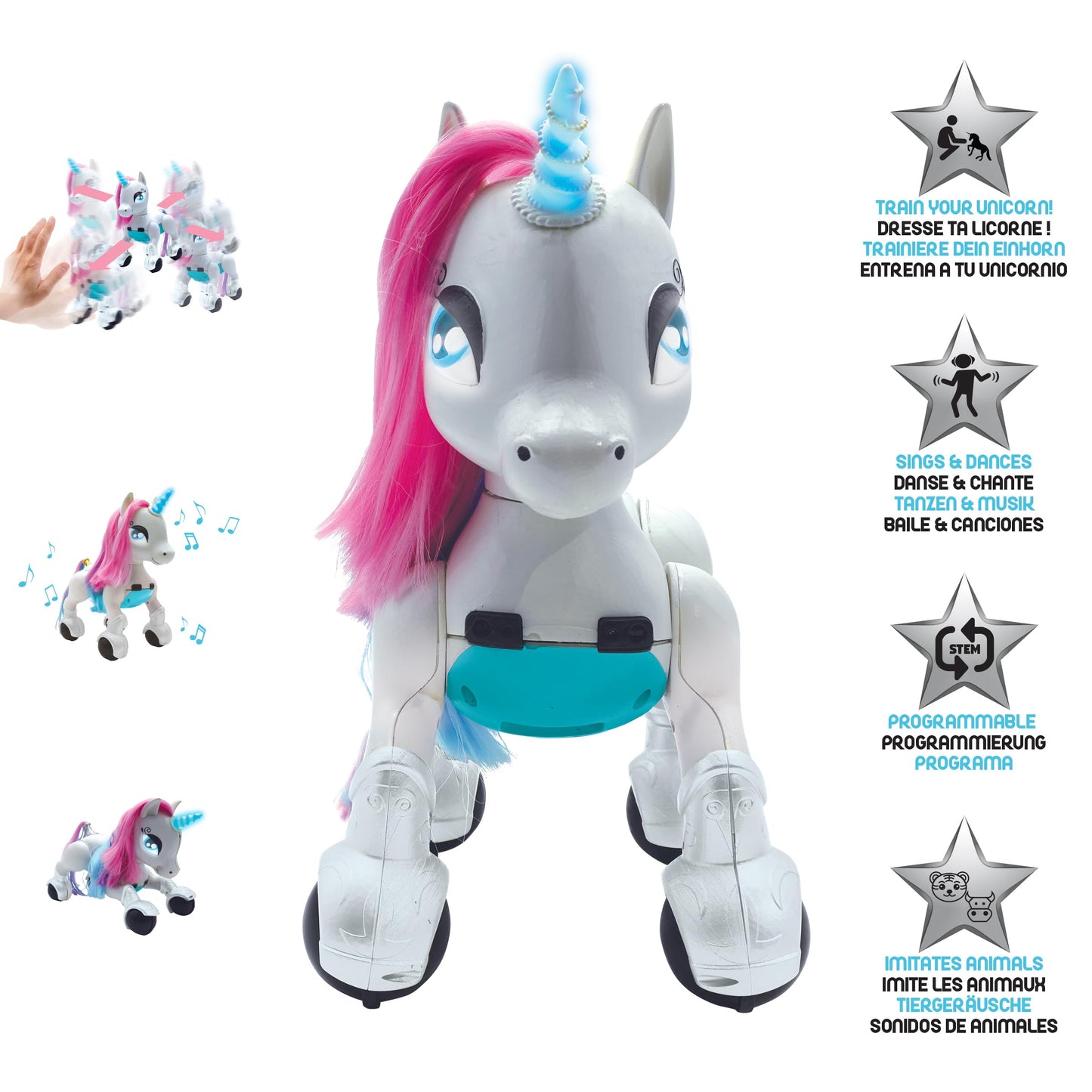 LEXiBOOK My First Smart Unicorn - Remote Control, Gesture Control, Rechargeable, One Size, White/Pink/Blue, Model UNI01