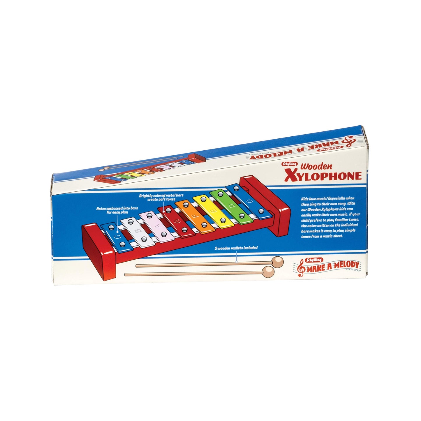 Schylling Wooden Xylophone - Colorful Kids Instrument - Includes Wooden Mallets And Embossed Metal Keys - Ages 3 And Up
