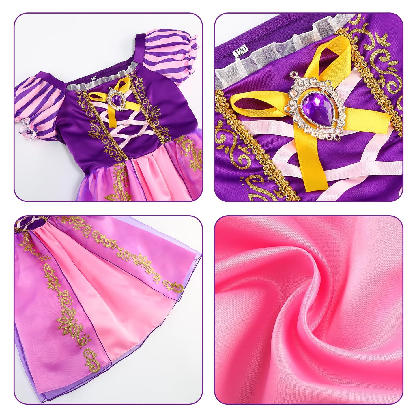 Rosadage Princess Costumes Halloween Cosplay Party Dress Up For Little Girls With Accessories (Purple, 130 (5-6T))