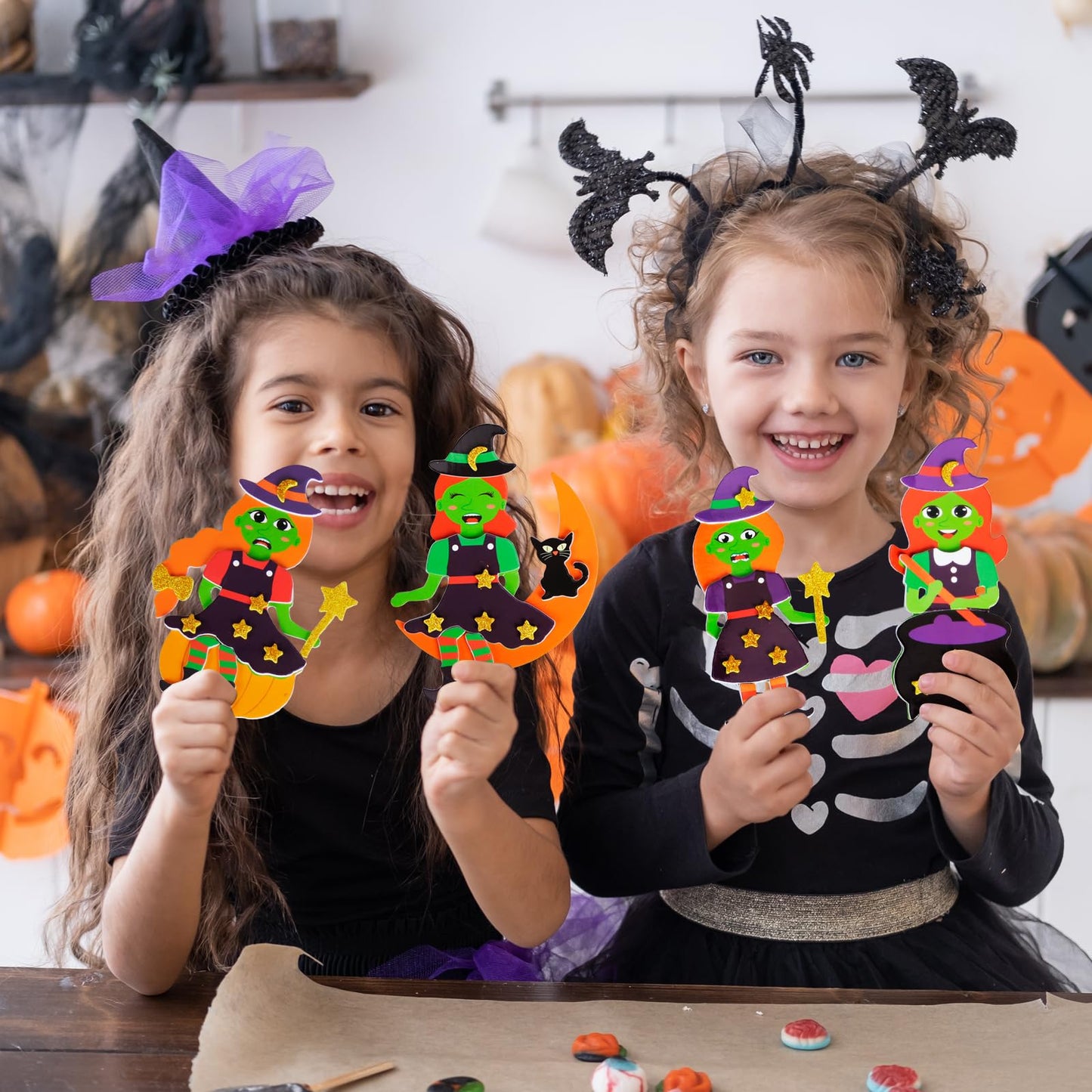 Fennoral 12 Pack Witch Craft For Kids Make Your Own Witch Foam Stickers Ornament Diy Halloween Arts And Crafts For Girls Boys Ha