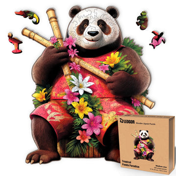 Tropical Panda Paradise - 200 Piece Wooden Puzzles for mature-themeds - 10.9 x 13 in - Extra-Thick 5 mm Wood Puzzle  Hand-Drawn Pieces  Animal Shaped Design - enhanced Gift for Puzzle Lovers by LEOGOR