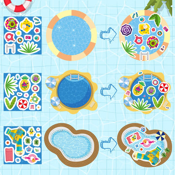 Cy2Side Summer Pool Sticker Scene - 12 Set Make A Pool Scene Art Craft With Swimming Ring For Kids Make Your Own Swimming Sticker Art Craft Diy Summer Party Games Classroom Fun Activities