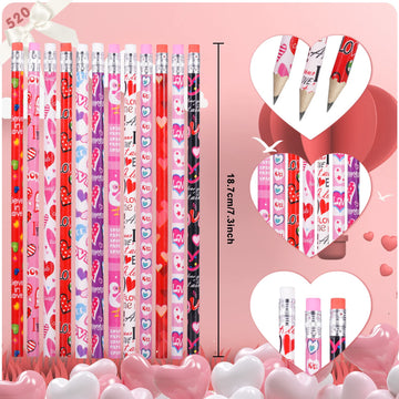 emzrivo 48Pcs Valentines Day Party Favors 24 Valentine Pencils Bulk 24 Valentine Silicone Bracelets Rubber Wristbands Valentine