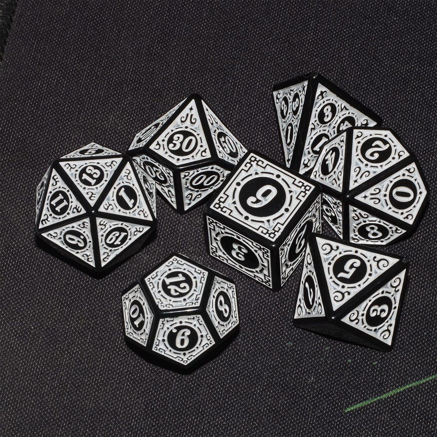 D&D Dice - 7Pc Mixed Black & White Polyhedral Dice For Rpg & Mtg