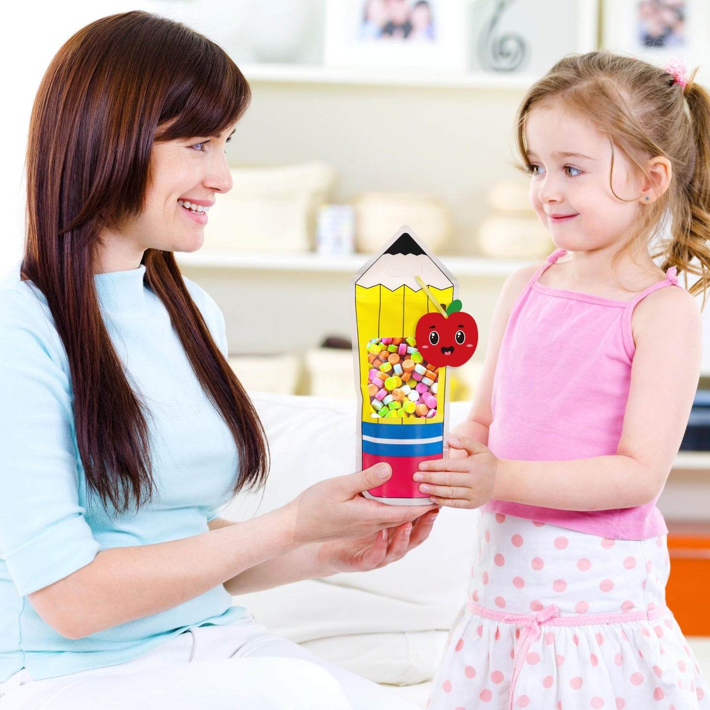 36PCS Back to School Goodie Bags Gifts Bulk: Students Teachers Party Favors, Plastic Candy Snack Pencil Treat Bag with Card, Tea