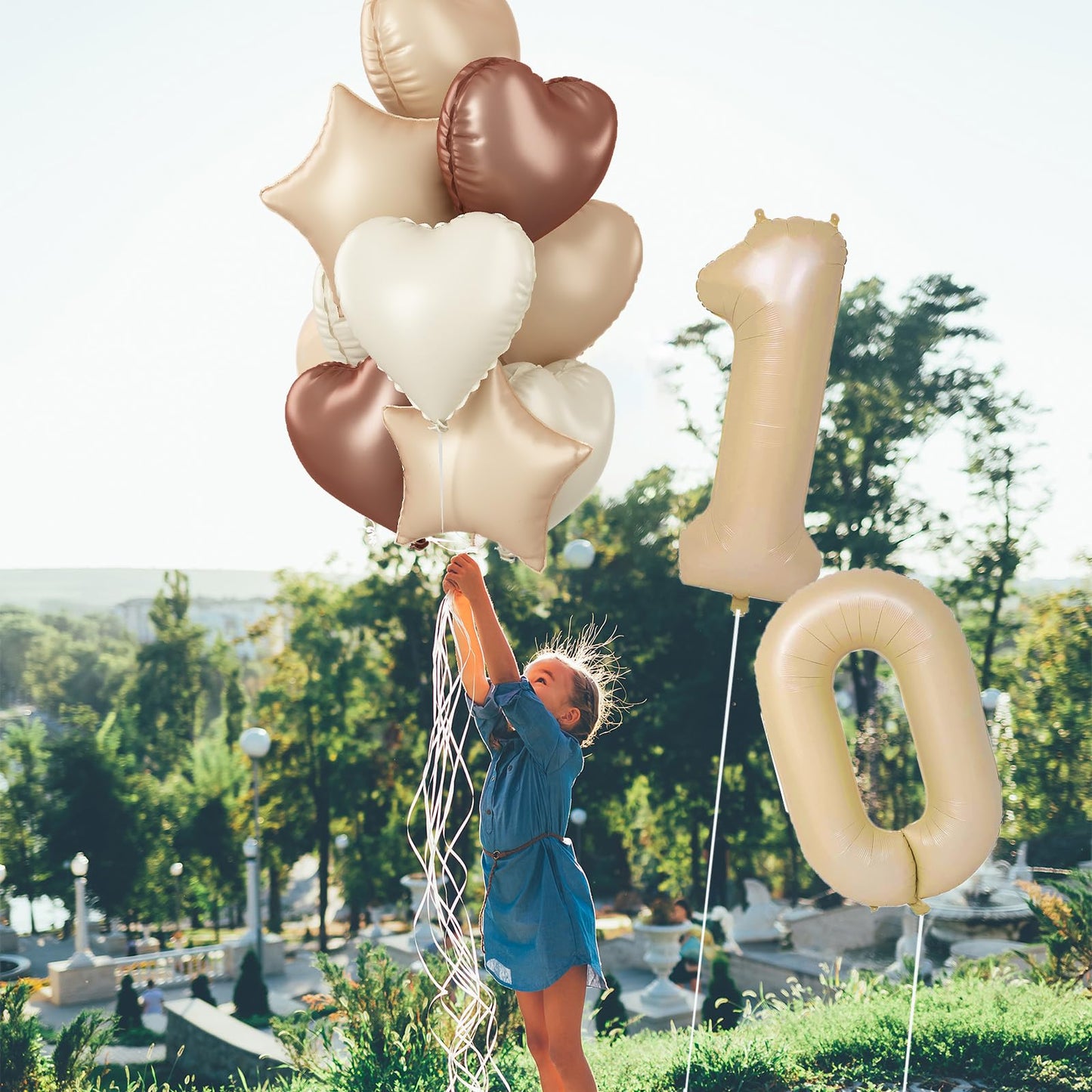 Cream 13 Balloons Decor, Beige Nude Apricot Brown Tan Foil Star Heart Balloons, 40'' White Sand Helium Neutral Number 13 Balloon