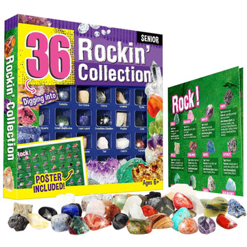 Byncceh Rock Collections For Kids - 36 Real Rocks, Gemstones & Crystals Collection - Educational Science Kit, Great Stem Gift Fo