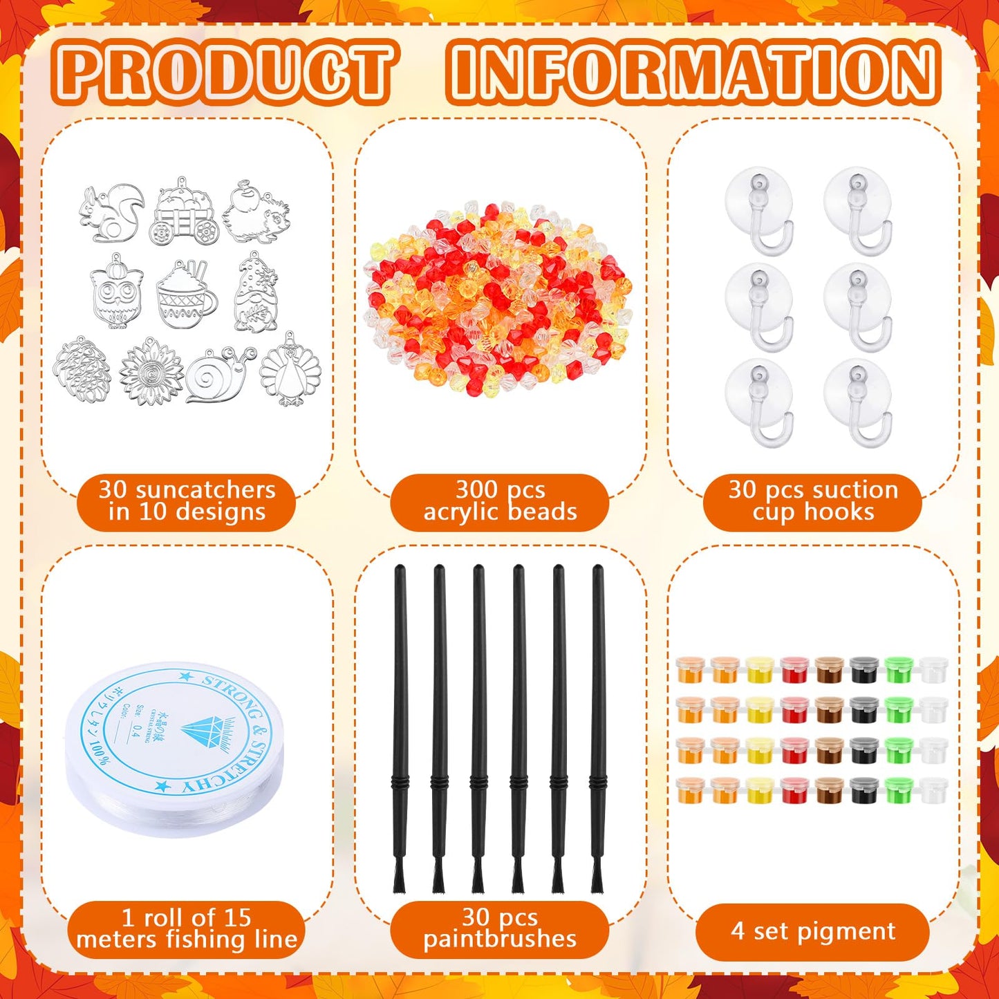 Yaomiao 30 Sets Fall Thanksgiving Suncatchers Art Kits DIY Turkey Squirrel Drawing Crafts Bulk Paint Your Own Window Ornaments f