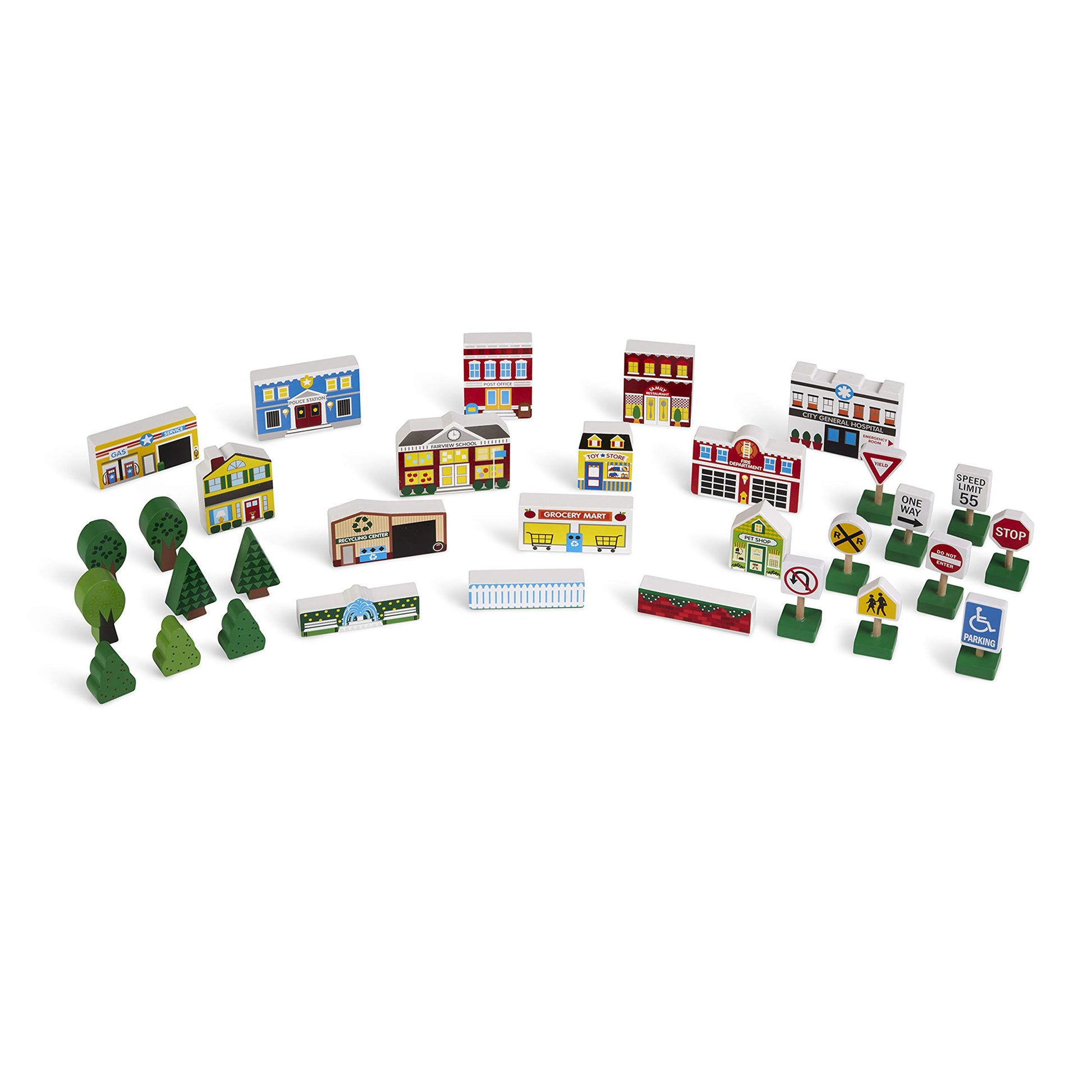 Melissa & Doug Wooden Town Play Set With Storage Tray (32 Pcs)
