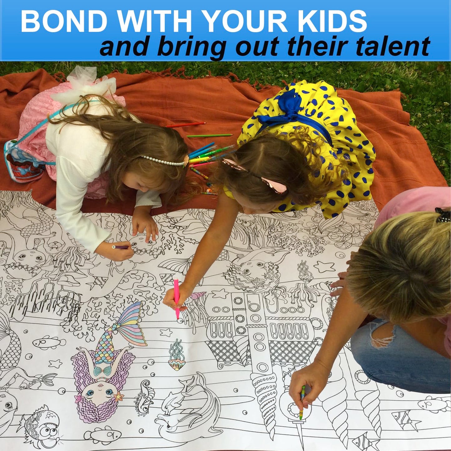 ALEX Art, Giant Coloring Poster - Mermaid Large Wall Pages - Fun Kids Art Project Activities - Jumbo Coloring Sheets Books for G