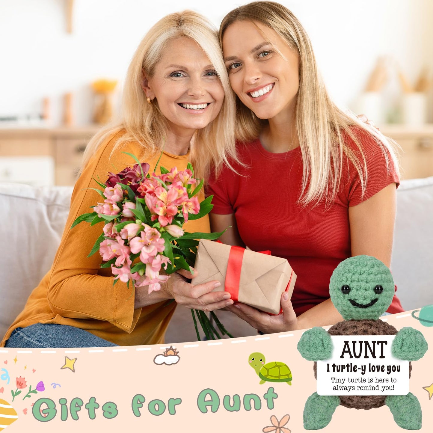 Mini Funny Turtle Aunt Auntie Gifts From Niece Nephew, Small Gifts For Aunt Christmas Birthday Presents, Cute Auntie Gift Ideas
