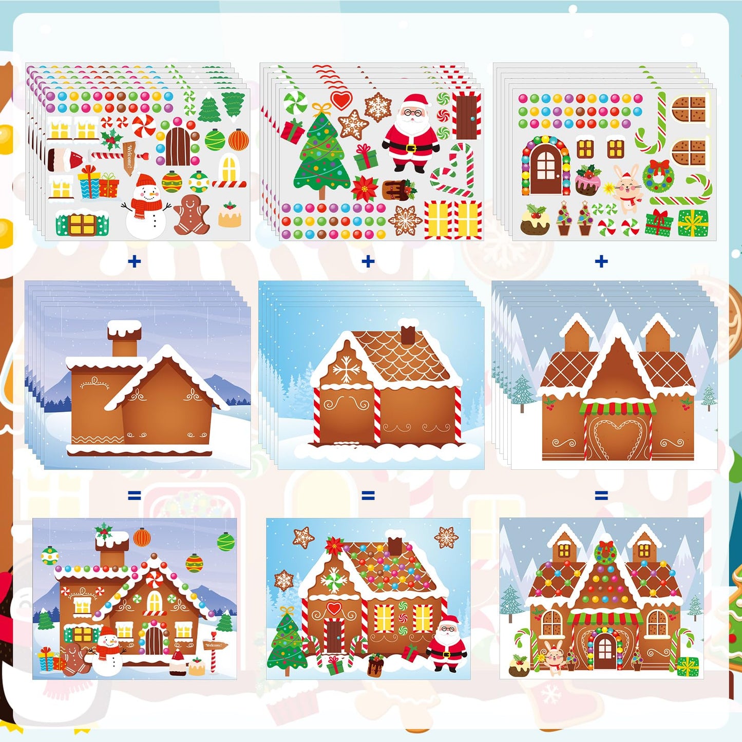 Frienda 48 Set Christmas Gingerbread Craft Kit Make a Gingerbread House Stickers Ornament Bulk DIY Arts Crafts for Xmas Tree Dec