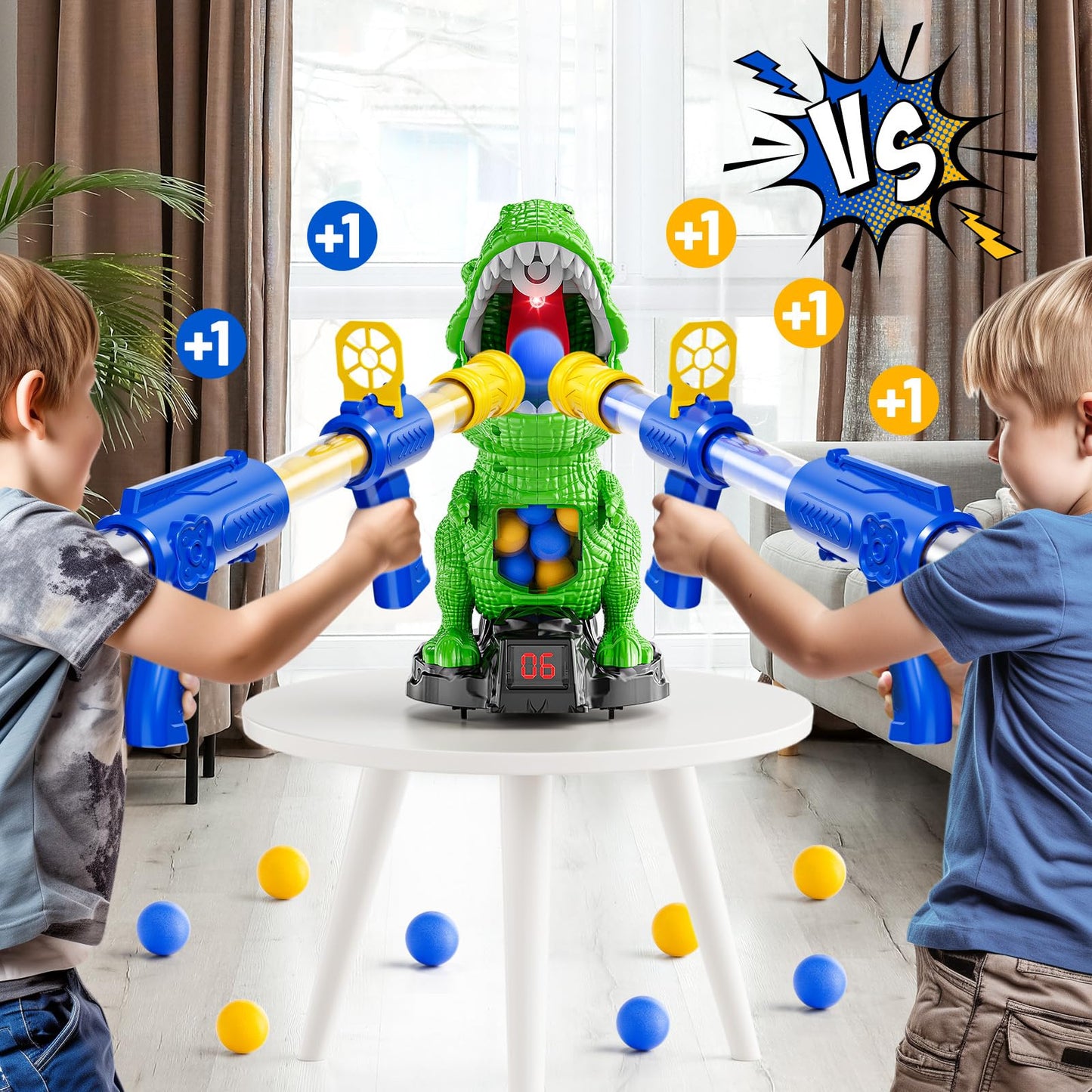 Niplooow Dinosaur Shooting Toys For Kids 3-5 Years, Movable Target Shooting Games With 2 Air Pump Launcher, Interactive Competit