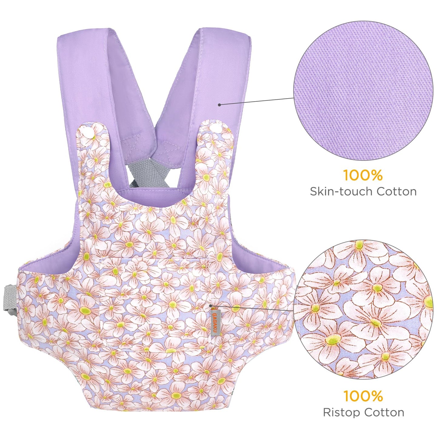 Gagaku Baby Doll Carrier For Toddler Toy Baby Carrier For Dolls Accessories Doll Carrier For Little Girls – Purple (With Pink Flowers)